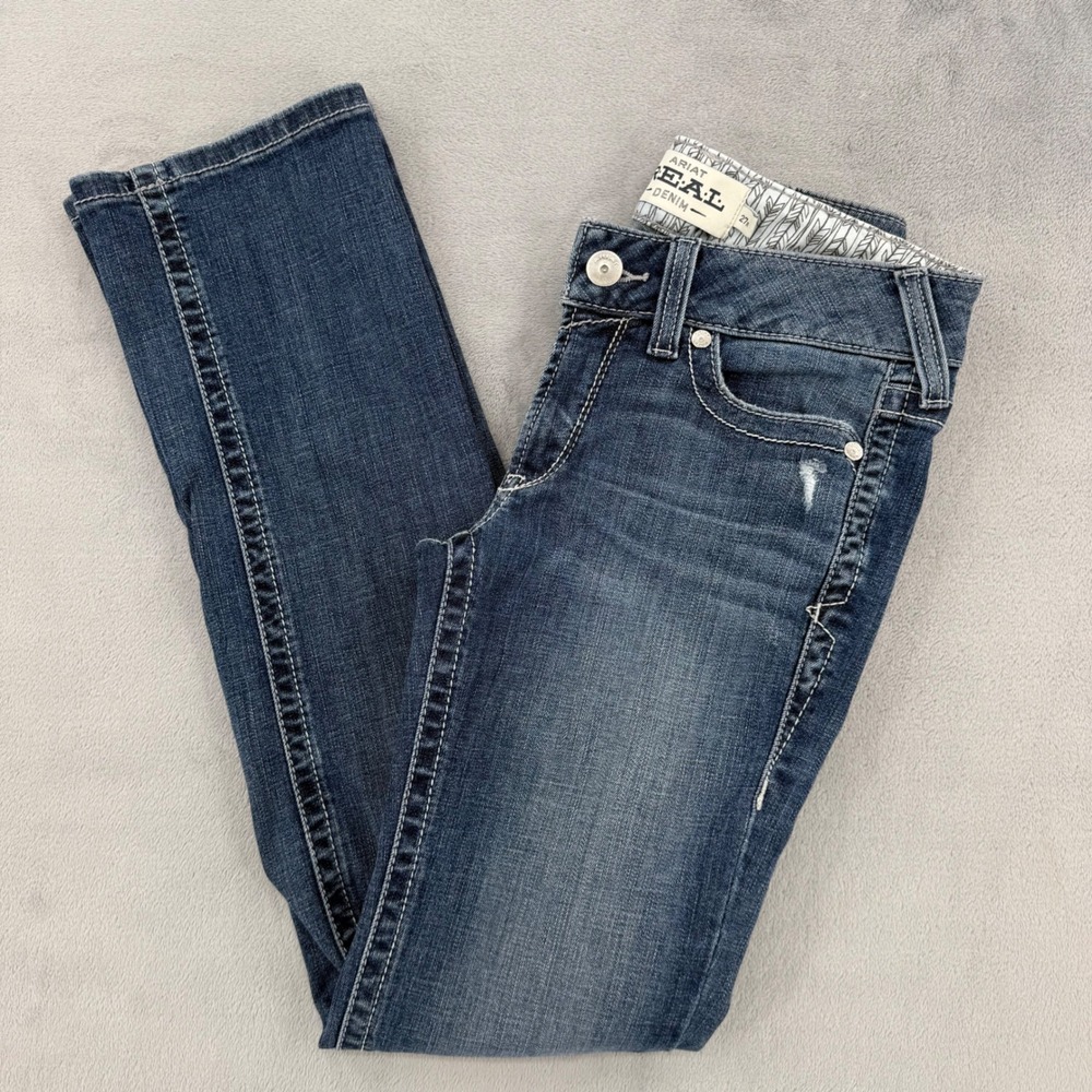 Ariat REAL Denim Arrow MR Straight Leg Jeans Womens 27R Medium Wash Western